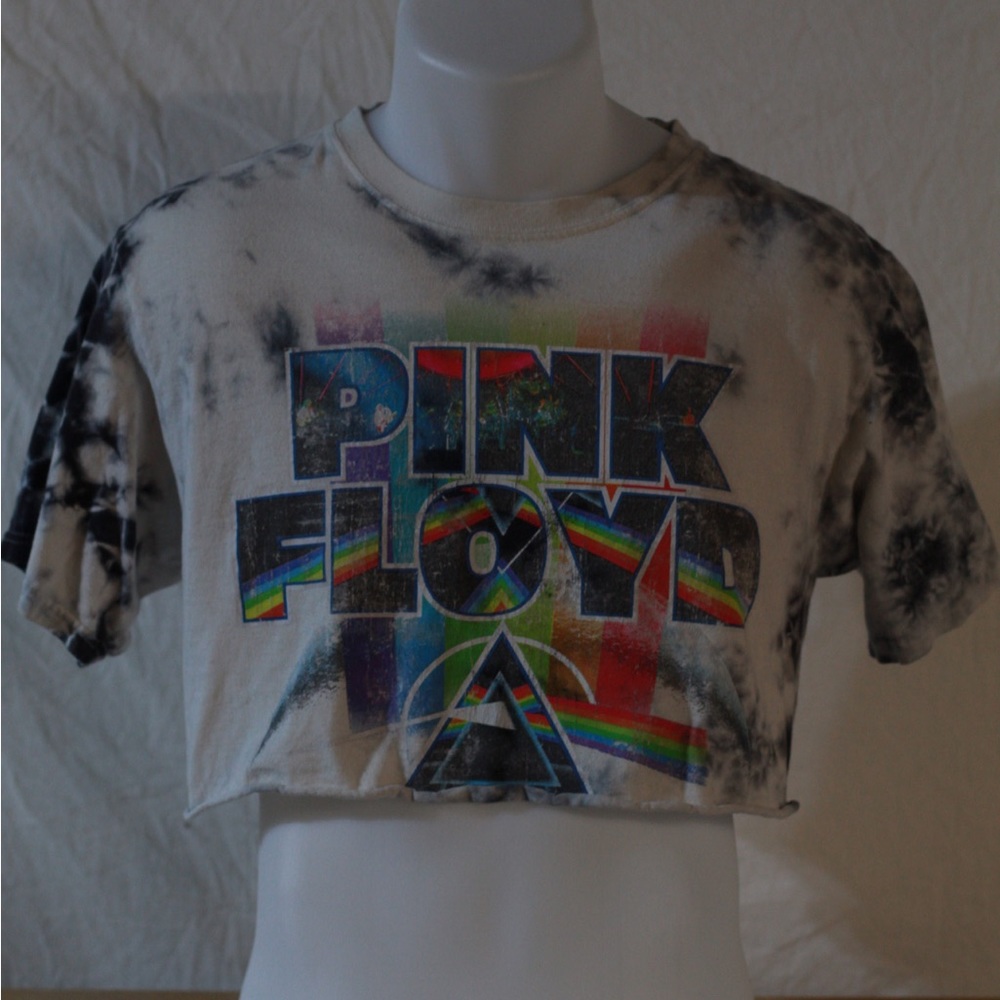 Multicolor Tie-Dye Pink Floyd Crop Top (concert photo within letters)